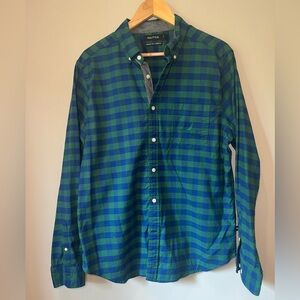 Nautica Green and Blue Casual Button Down Shirt